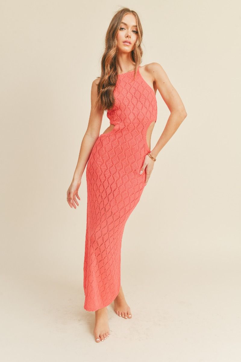 Cut Out Crochet Maxi Dress - Pink Punch