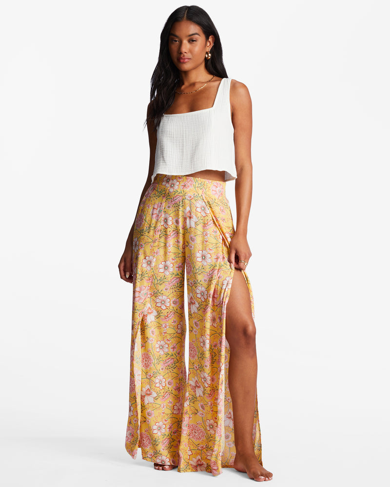 Split Spirit Floral Trousers - Golden Peach
