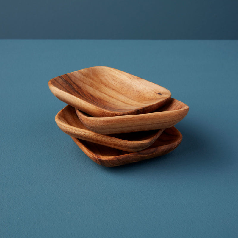 Assiettes carrées (ens de 4) - teck