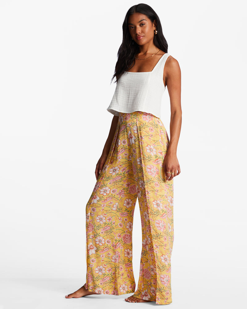 Split Spirit Floral Trousers - Golden Peach