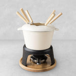 Cast iron fondue set - Cream & Wood