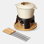 Cast iron fondue set - Cream & Wood