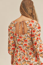 Mini robe fleurie à manches longues - Orange Cream