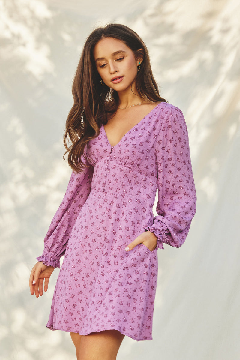 For Good Long Sleeve Mini Dress - Orchid