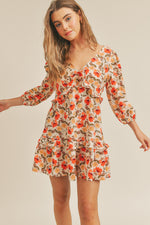 Mini robe fleurie à manches longues - Orange Cream