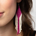 Glass pearl earring - Ivory and Magenta