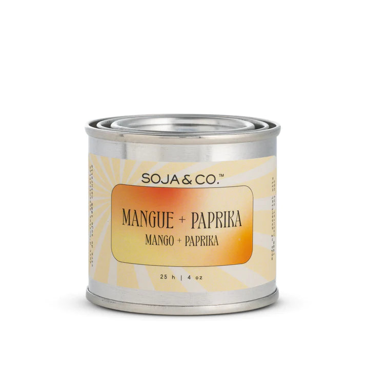 Chandelle de soja - Mangue + Paprika 4oz (pot en fer blanc)