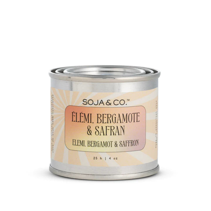 Chandelle de soja- Élémi, Bergamote & Safran (pot en fer blanc)