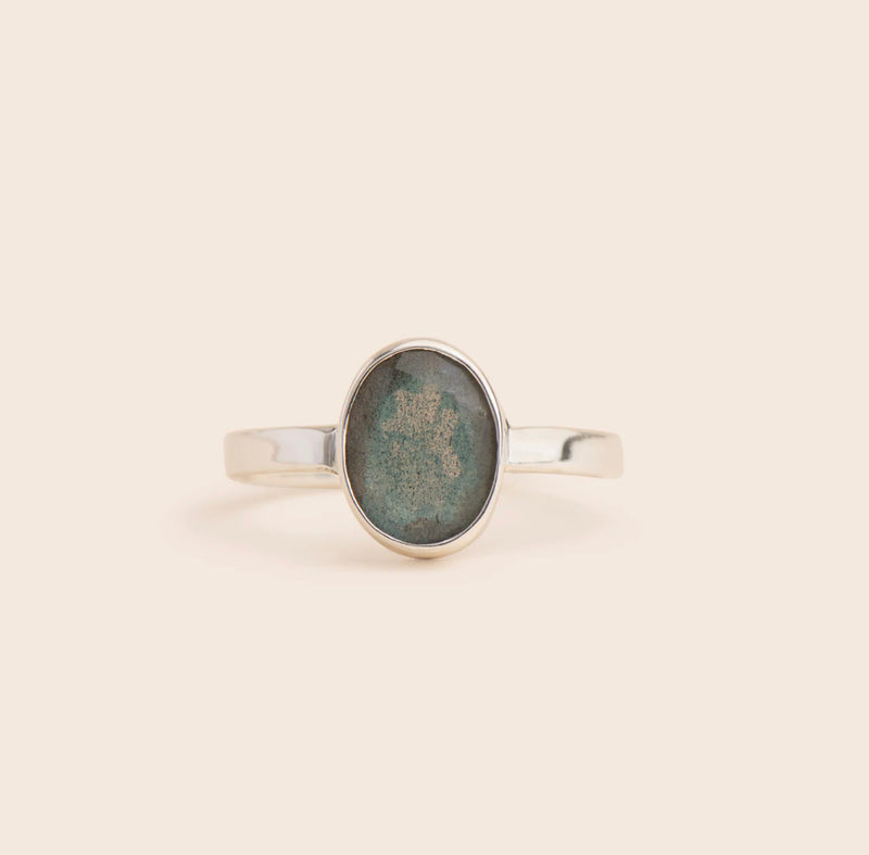 Large Oval Labradorite Ring - Sterling Silver