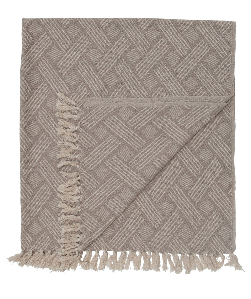 Woven Recycled Cotton Throw - Taupe & Natural