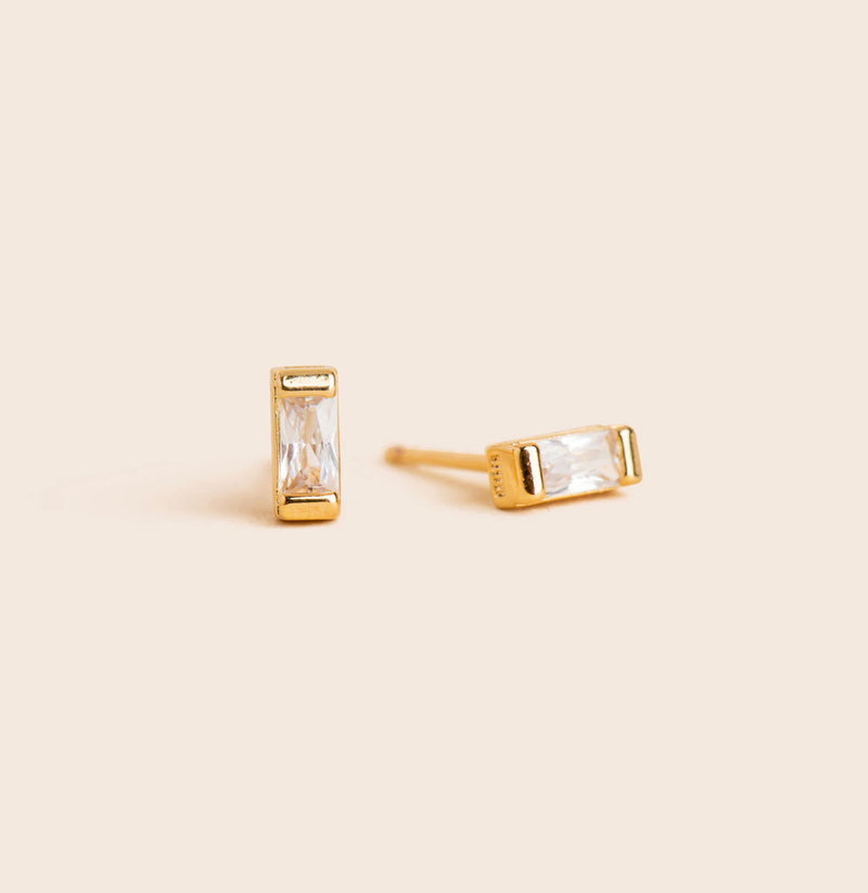 Baguette CZ Stud Earrings - Gold