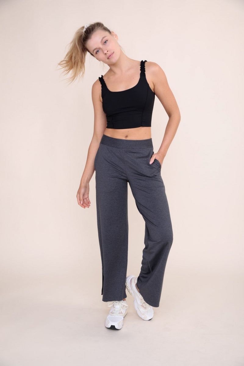 Pantalon évasé taille mi haute