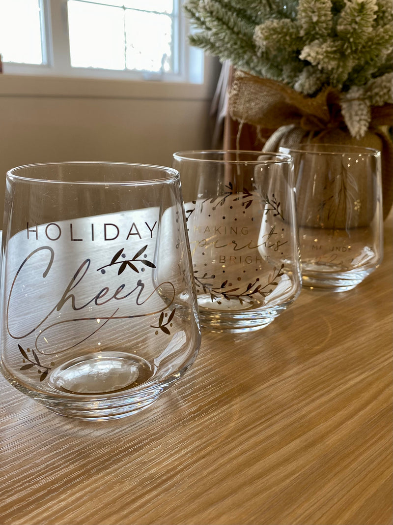 Holiday stemless wine glass - 3 models