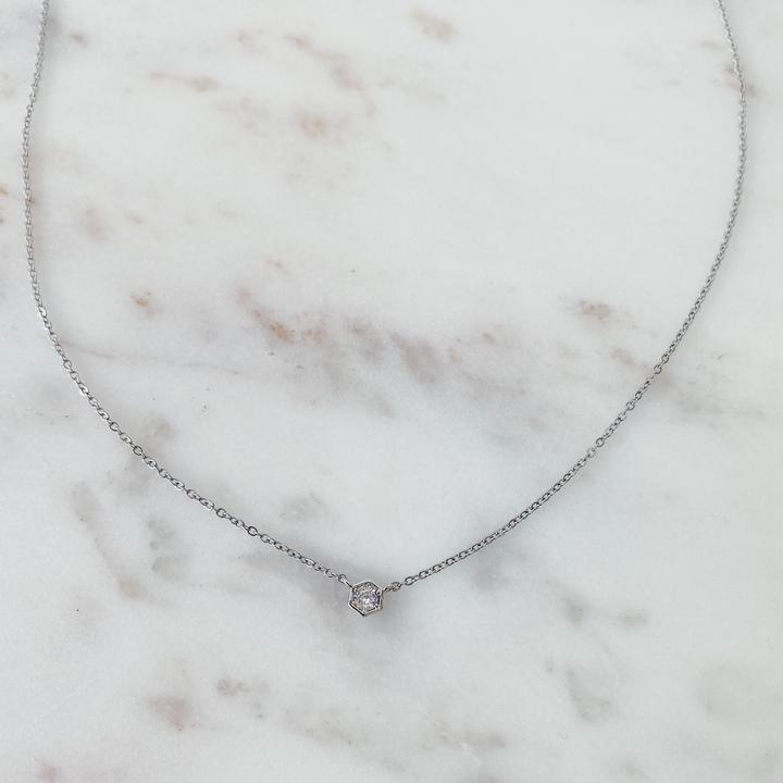 Stainless steel necklace with zircon hexagon - COSA